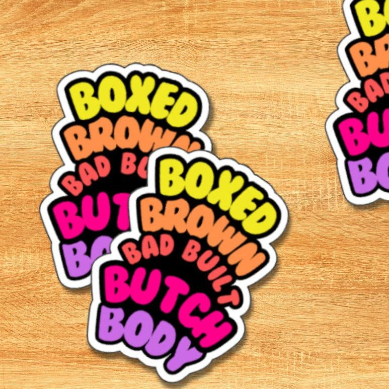 Boxed Brown Bad Built Butch Body Sticker